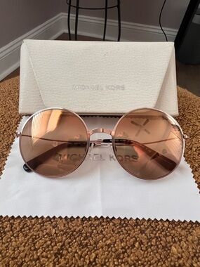 Michael Kors Women's Round Rose-Tinted Metal Sunglasses